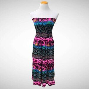 Speed Control Boho Strapless Dress Skirt Tiered Elastic Waist